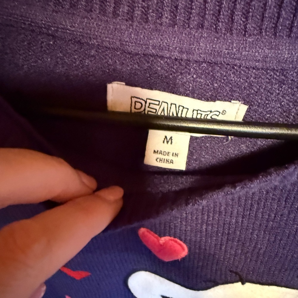 Peanuts Navy Sweater with Snoopy and Pink Hearts - Picture 2 of 4